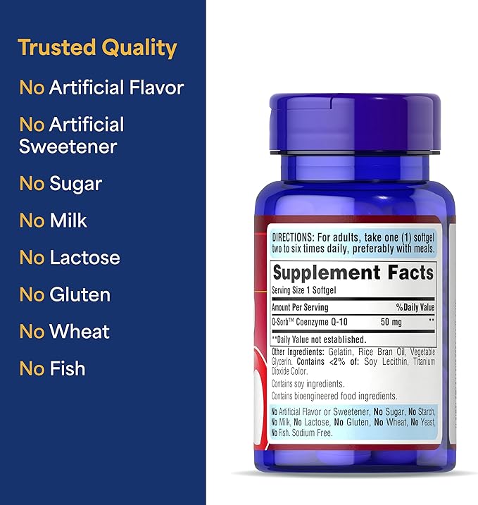 Puritan's Pride Coenzyme CoQ10 50mg, Dietary Supplement for Heart Health, Blood Pressure, Oral Gum Health, and Healthy Aging Support, 100 Servings, Rapid Release Softgels