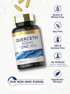Carlyle Quercetin 500mg Capsules | with 50mg Zinc | 100 Count | Non-GMO and Gluten Free Supplement