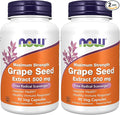 NOW Supplements, Grape Seed Extract, Maximum Strength 500 mg (a Highly Concentrated Extract with a Minimum of 90% Polyphenols), 90 Veg Capsules, Red/Brown, 0.25 pounds (Pack of 2)