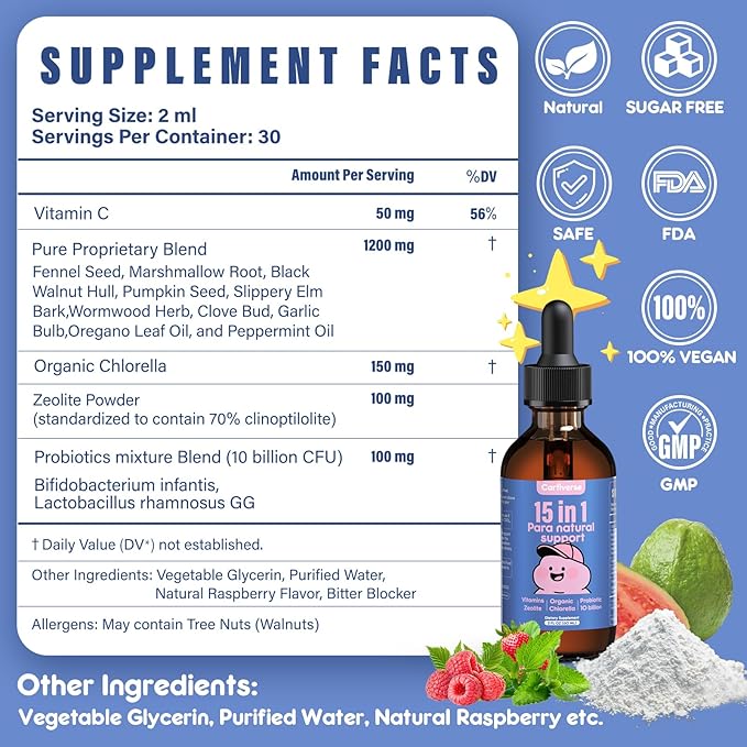 Parasite Cleanse for Humans & Kids,Parasite Cleanse for Children,Zeolite Detox Liquid Drops,Candida Cleanse & Wellness Formula,Contains wormwood black walnut clove,Chlorella,Oregano,4 Fl Oz