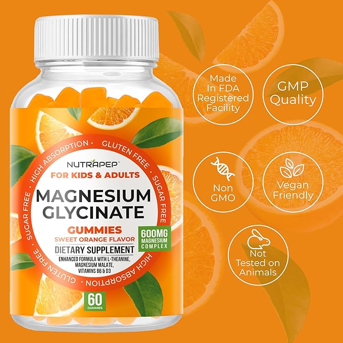 NutraPep Magnesium Glycinate Gummies for Kids & Adults Women & Men - Sugar Free Gluten Free Non-GMO Vegan Chewable Supplement (2 Pack)