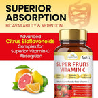 Organic Veda Fruit C+ Vitamin C Complex - 1250mg Organic Whole Food Vitamin C Supplement with Citrus Bioflavonoids, Acerola & Amla - Daily Antioxidants, Immunity, Collagen Boost - 120 Vegan Capsules