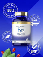 Carlyle Vitamin B12 1000 mcg Absorbable | 400 Softgels | Non-GMO and Gluten Free Supplement