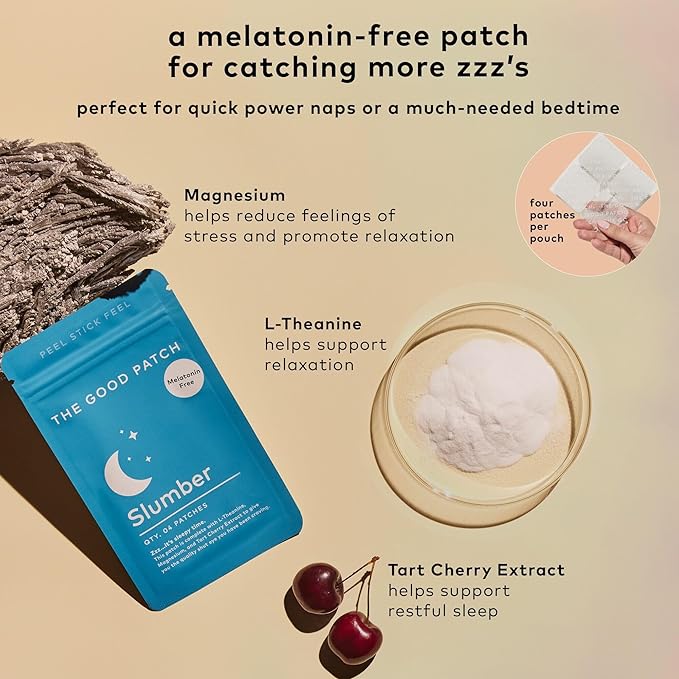 The Good Patch Slumber Sleep Patch Support, Melatonin Free, Sustained Release, Natural Patch with L-Theanine, Magnesium, Tart Cherry Extract, Plant Powered Wearable Wellness (16 Total Patches)