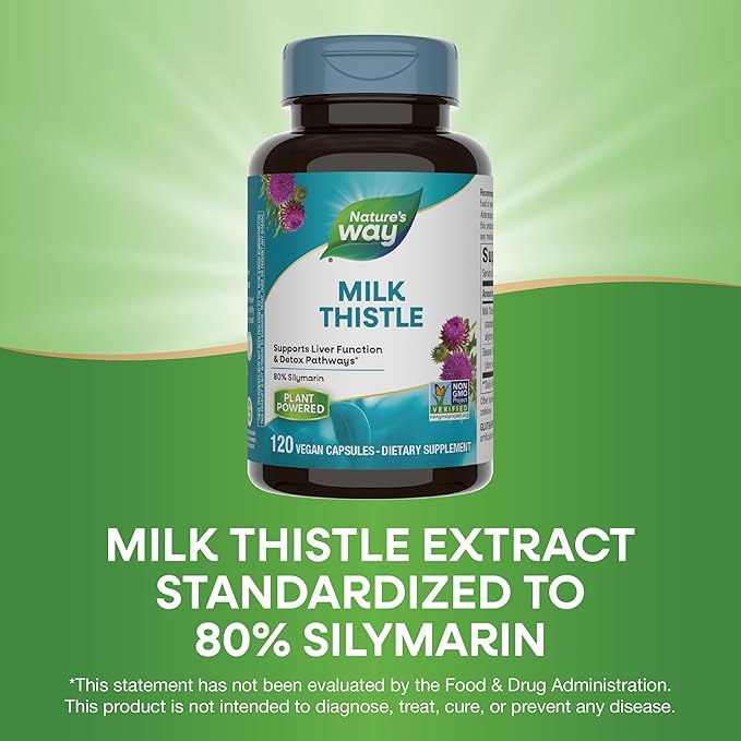 Nature's Way Standardized Milk Thistle 80% Silymarin per serving, TRU-ID Certified, Non-GMO Project Verified, Vegetarian, 120 Vegetarian Capsules, Pack of 2