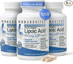 IMMUNOVITES 3-Pack Stabilized R-Alpha Lipoic Acid ((True)) 600mg per Serving [[High Potency & up to 40x Increased Absorption]] (Na R-ALA) (Na R-LA) (Na R-Lipoate) (3 Bottles)