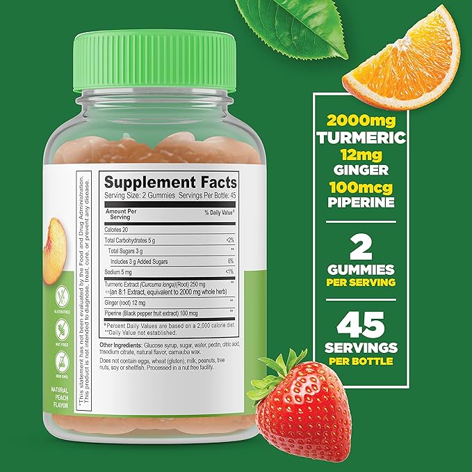 Lifeable Turmeric Curcumin with Ginger & Black Pepper Extract – 2000mg – Great Tasting Natural Flavor Gummy –Vegetarian GMO-Free Supplement – 90 Gummies (Pack of 2)