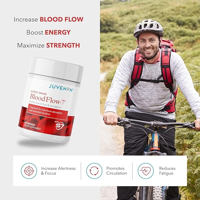 Juvenon BloodFlow-7 Nitric Oxide Supplements for Men & Women - Natural Nitric Oxide Booster with Nitrosigine® + S7® - Blood Flow & Circulation Support (3-Pack)