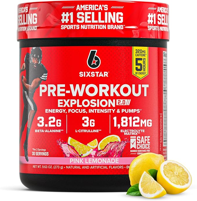 Six Star Pre-Workout Powder for Men & Women, Pink Lemonade (30 Servings) - Preworkout Explosion 2.0 Energy Powder Drink Mix with Beta-Alanine & Caffeine - Sports Nutrition Supplement Products