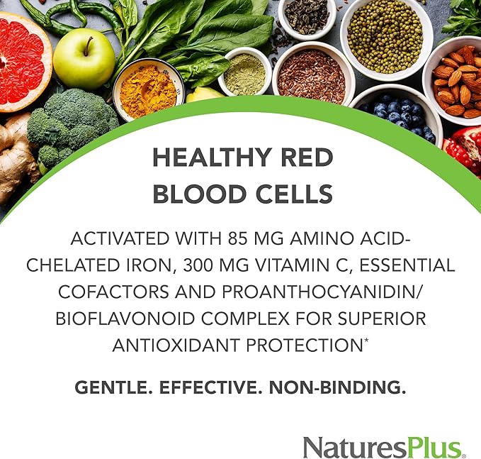 NaturesPlus Hema-Plex Iron - 60 Fast-Acting Softgels - 85 mg Iron + Vitamin C & Bioflavonoids for Healthy Red Blood Cells - Gluten Free - 20 Servings