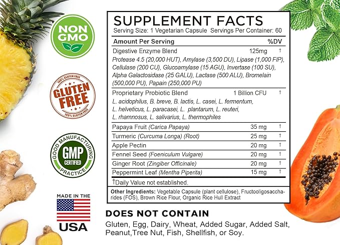 FarmHaven Digestive Enzymes with 18 Probiotics & Herbs | Papaya, Bromelain, Protease & More for Lactose Absorption & Better Digestion | Helps Bloating, Gas, Constipation | Vegetarian, 120 Capsules