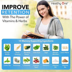 Healthy Mind - Safe for Teens - Brain Fog - Cognitive Function - Concentration - Focus - Neural Optimization - Mood - Ginkgo Biloba - Ginseng - Rhodiola - Bacopa - Gotu Kola - Green Tea - 120 Count
