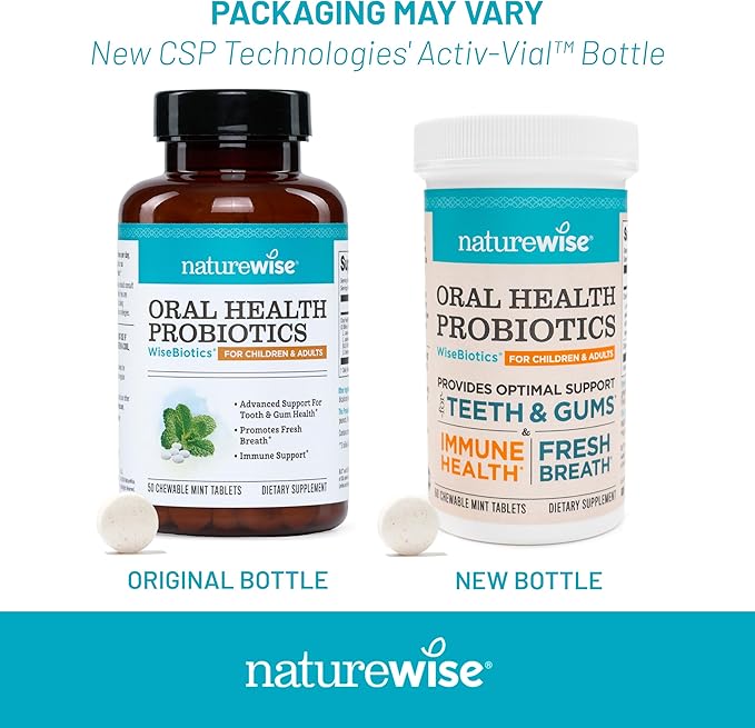 NatureWise Oral Probiotics for Mouth Bad Breath-Chewable Sugar-Free Mint-Lactobacillus reuteri Chewable-Oral Probiotics for Kids&Adults-Non-GMO USA Manufactured-[60-Day Supply],60 Count (Pack of 2)
