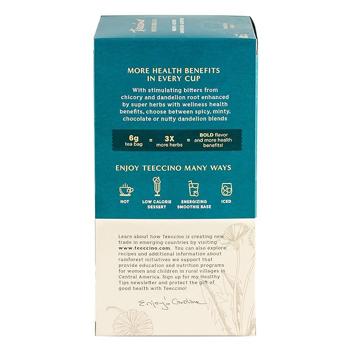 Teeccino Dandelion Red Chai Tea - 25 Tea Bags - Caffeine-Free, Roasted Herbal Tea with Prebiotics, 3x More Herbs than Regular Tea Bags, Gluten Free, (Pack of 3)