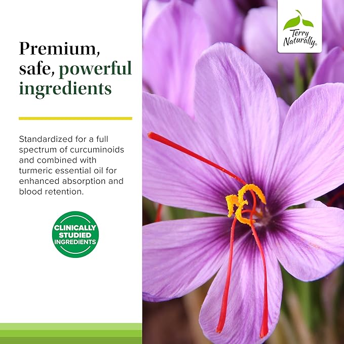 Terry Naturally Saffron Lift + Curcumin - Herbal Supplement with Curcumin - Non-GMO Saffron & Brain Curcumin Capsules - Concentration & Relaxation Support Supplement - 60 Capsules