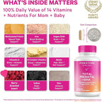 Pink Stork Total Prenatal Vitamins with DHA, Folate, Iron, Choline, and Vitamin B12 - Prenatals for Women to Support Fetal Development, Pregnancy Essentials, Berry Essence, 60 Capsules, 1 Month Supply