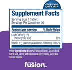 Bariatric Fusion Vitamin B12 Sublingual 1000 mcg Melts | Grape Flavored | Vitamin B12 Dissolve Under Tongue Tablets with Folic Acid | Sugar Free | Methylcobalamin | 90 Count
