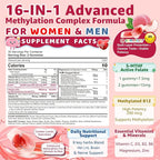 L-Methylfolate 15mg & 2,000 mcg Methyl B12 Gummies, Extra Strength Methylation Support for Women and Men, Active 5-MTHF with CoQ10, Magnesium, TMG, L-Theanine, B1 B2 B6 B9 for Cognitive, Energy,60Cts