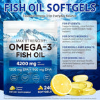AIQIUSHA Omega 3 Fish Oil Supplements 4200mg – Triple Strength EPA DHA (1200/900), No Fishy Burps, Enteric Coated, Supports Heart, Brain, Joint Health, 240 Softgels