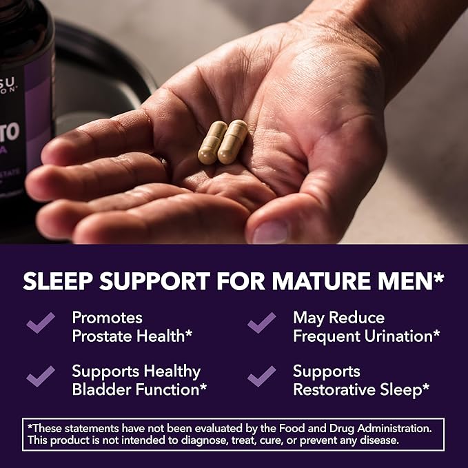 Saw Palmetto PM for Men with Melatonin 3mg - Night Time Prostate Health Supplement for Bladder and Sleep Support - Reduce Urinary Frequency - 100 Count - Vegan, Non-GMO Capsules - Over 3 Month Supply