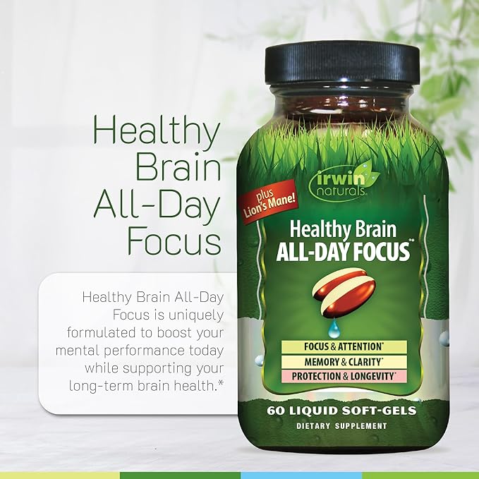 Irwin Naturals Healthy Brain All-Day Focus - 60 Liquid Soft-Gels - Boosts Mental Performance & Promotes Long-Term Brain Health - 30 Servings
