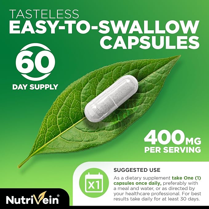 Nutrivein Premium DIM Supplement 400 mg Daily - 120 Servings (120 Capsules): Diindolylmethane for Women and Men - Plus Bioperine - Estrogen Supplement - Menopause and Middle Age Support