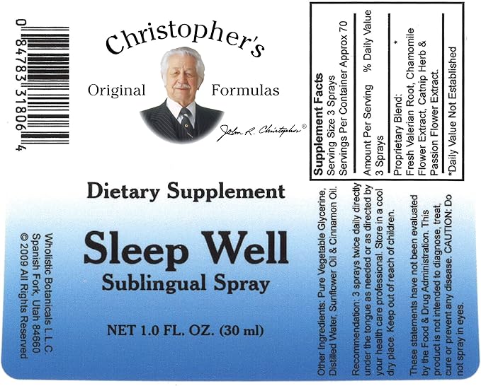 Christopher's Original Formulas Sleep Well Spray, Herbal Sleep Aid for Adults, Spray with Essential Oils for Sleep and Relaxation, Valerian Root for Sleep, Chamomile Flowers Passion Flower Extract
