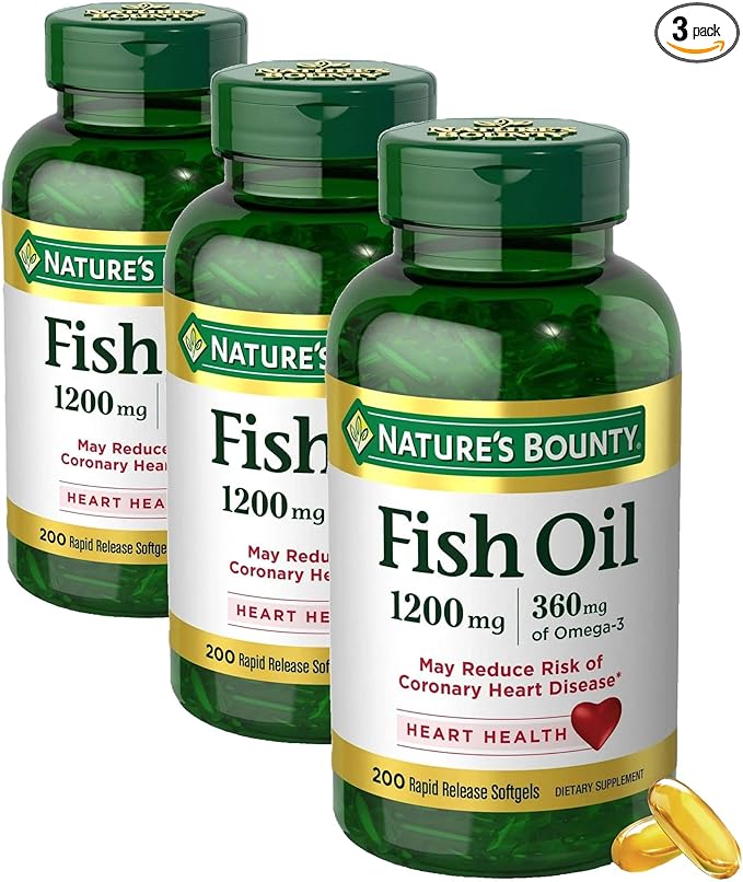 Nature's Bounty Fish Oil Omega 3 Supplements - Supports Heart Health,1200 Mg Fish Oil,Omega-3,200 Softgels,(Pack of 3)
