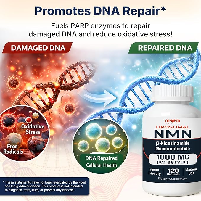 NMN Supplement 1000 mg Pure Nicotinamide Mononucleotide - NAD Precursor for Energy, Cellular Renewal & Longevity Support - Mitochondrial Support 120 Capsules - Vegan, Non GMO, Gluten Free