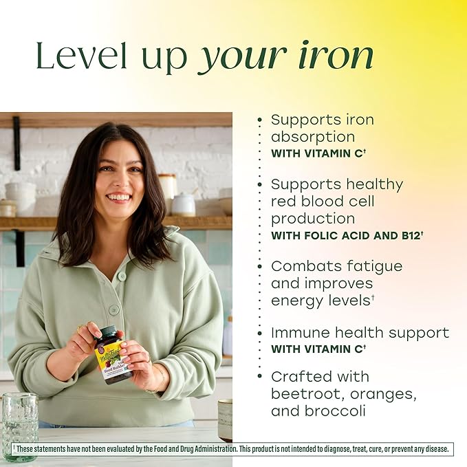 MegaFood Blood Builder - Iron Supplement Clinically Shown to Increase Iron Levels Without Side Effects - Iron Supplement for Women with Vitamin C, Vitamin B12 and Folic Acid - Vegan - 60 Tabs