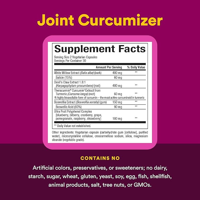 CurcuminRich Joint Curcumizer by Natural Factors, Support Healthy Joints, Heart and Natural Inflammatory Response with White Willow, 60 capsules (30 servings)