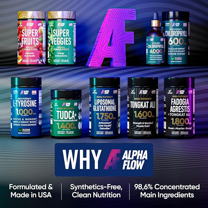 Alpha Flow (2 Pack) Liposomal Glutathione 1100mg – High Absorption Glutathione Supplement with Vitamin C, ALA & Phospholipid Complex – Liver Function, Skin & Immune Support – 240 Vegan Capsules