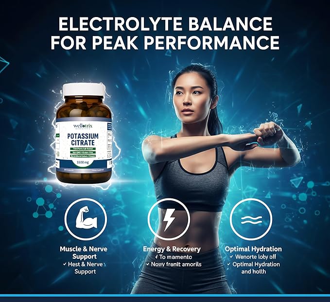 Wellotrix Potassium Citrate 1600 mg – 120 Vegan Capsules – Electrolyte Balance, Kidney Support, Urinary pH Health – Non-GMO, Gluten-Free, Made in USA – Vegan Formula