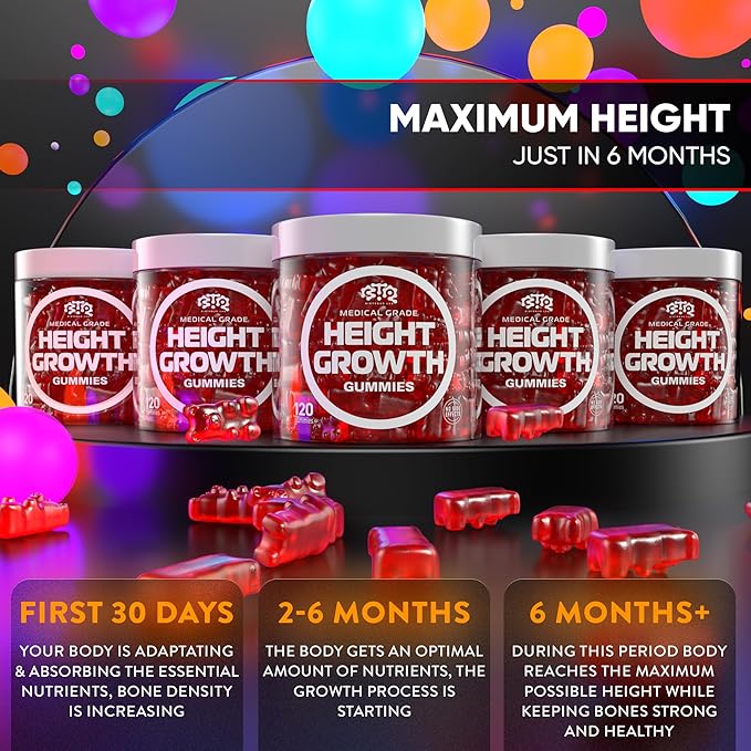 BIOTEQUELAB Height Growth Increase Gummies Vitamins, Grow Tall Supplement, Calcium, Magnesium, Zinc, Ashwagandha, Glucosamine Multivitamin for Teens, Kids, 120 Gummies