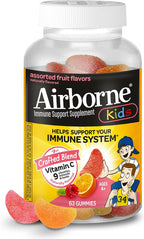 Airborne 500mg Vitamin C + Zinc Immune Support Supplement Gummies for Kids, Assorted Fruit Flavor, Gluten Free Crafted Blend with Powerful Antioxidants Vitamins C & E, 63 Gummies