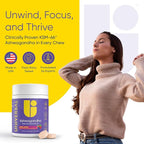 Universal U Calm + Focus Ashwagandha Chews – KSM-66® 300 mg Clinically Studied Extract for Stress Relief, Mood Balance & Calm Energy – Mixed Berry Flavor – 60 Chews