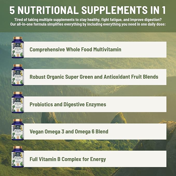 Abundant Earth Whole Food Multivitamin for Women Daily Multi Vitamins Supplements for Men Mens Multivitamins + B Complex, Probiotic Multi Enzyme, Omegas for Organic Energy Mood Digestion 90ct-2pk