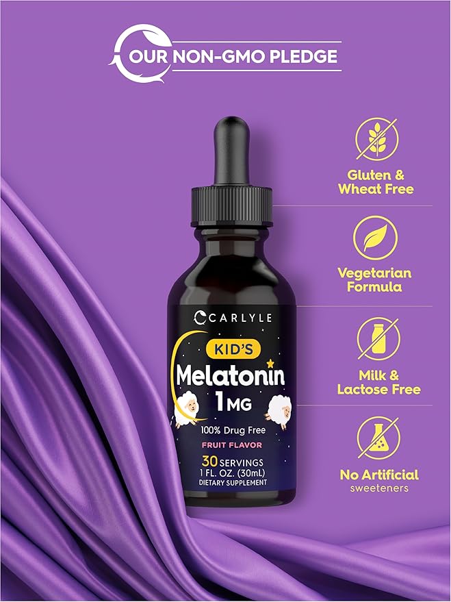 Carlyle Kids Melatonin Liquid | 1 fl oz | Two Pack | Fruit Flavor | Drug Free Childrens Supplement