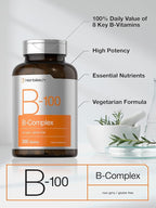 Horbäach Vitamin B-100 Complex | 100% of Daily Value | 300 Tablets | Vegetarian, Non-GMO, and Gluten Free Supplement