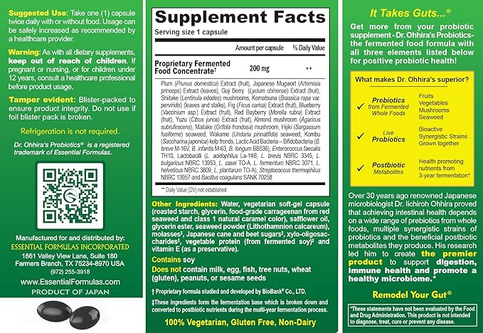 Essential Formulas Dr. Ohhira's Probiotics, Original Formula, 60 Caps with Bonus 10 Capsule Travel Pack - 13 Probiotic Strains with Prebiotics and Postbiotics (Pack of 2)