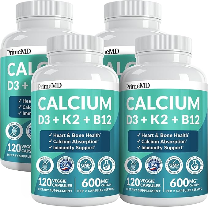 4-in-1 Calcium Supplements for Women and Men - Calcium with Vitamin D3 K2 5000 IU Supplement, 601mg per Serving for Heart, Bones & Body Defenses - Gluten-Free, Vegan-Friendly (480 ct)