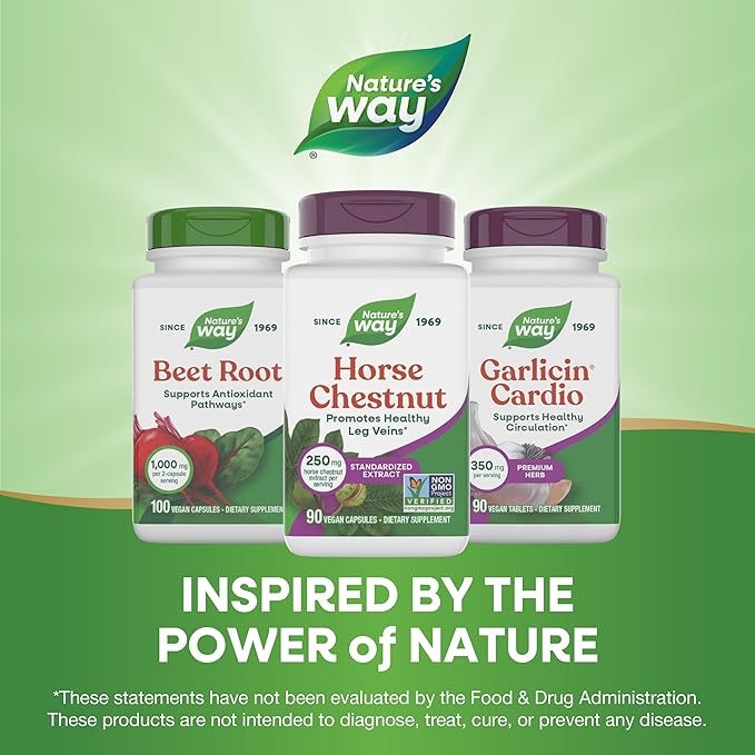 Nature's Way Horse Chestnut Extract, Premium Extract, Promotes Healthy Leg Veins*, 250 mg per Serving, Vegan, 90 Capsules (Packaging May Vary)