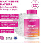 Pink Stork NAD+ Supplement for Women | 500mg Nicotinamide Riboside NR | Clinically-Studied Pure NMN Powder | Brain + Cognitive Support |Energy, Skin Essentials Over 30 | 1 Month Supply