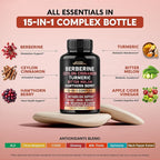 Berberine with Ceylon Cinnamon | Bitter Melon (Karela) | Apple Cider Vinegar | Hawthorn Berry | Citrus Bergamot | Turmeric - 15-in-1 Supplement for Heart Support, Metabolism & Energy - 60 Capsules