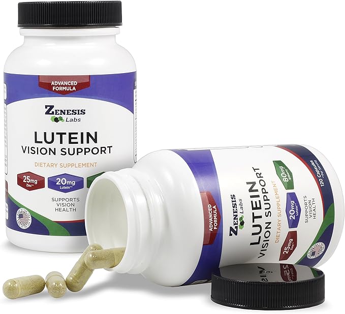 Zenesis Labs Lutein Vision Support - Essential Eye Vitamin - with Bilberry, Beta-Carotene, Zinc, Grapeseed & Other Minerals - 120 Capsules - 60 Day Supply