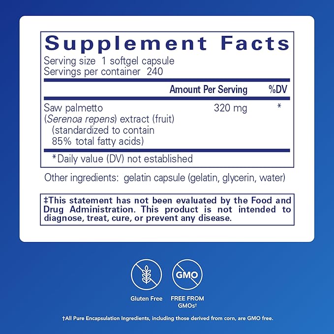 Pure Encapsulations Saw Palmetto 320 - Fatty Acids & Other Essential Nutrients to Support Metabolism & Urinary Function - with Saw Palmetto Extract - 240 Softgel Capsules