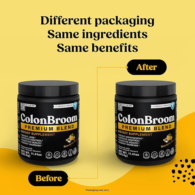 ColonBroom Premium Powder Supplement (Strawberry, 50 Servings) - Colon Broom Psyllium Husk Fiber Powder Drink - Gluten Free, Non-GMO Colon Cleanse for Bloating Relief & Gut Health
