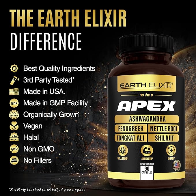 Apex Testosterone Supplement for Men – 11-in-1 Formula with Ashwagandha, Fenugreek Capsules, Tongkat Ali, Shilajit for men, Stinging Nettle Root, Vitamin D, Zinc & Boron – Natural Vitality & Energy