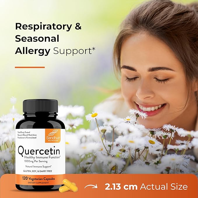 Quercetin 500mg Vegetarian Capsules 240 Count | 1000mg Per Serving of 2 Capsules | Immune Support Supplements For Respiratory, Cellular Health & Seasonal Allergies | Quercitin for Men & Women Immunity