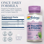 SOLARAY Saw Palmetto and Pygeum - Saw Palmetto for Men w/Pygeum Bark, Zinc, Vitamin E, Pumpkin Seed Oil - Prostate Supplements for Men w/Beta Sitosterol - 60-Day Guarantee - 30 Servings, 30 Softgels